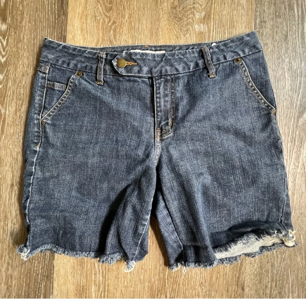 Tommy Hilfiger Denim Shorts Women 8 Blue Raw Hem Frayed Dark Wash Casual